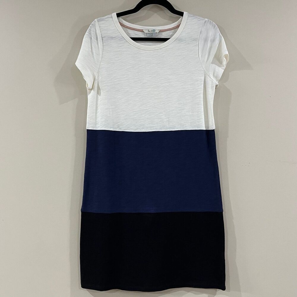 Boden Color Block T-Shirt Dress 100% Cotton White Blue Black size 6R